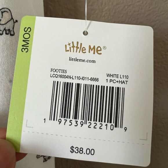 NWT Little Me Elephant Print Footie Pajamas & Hat - Picture 2 of 5